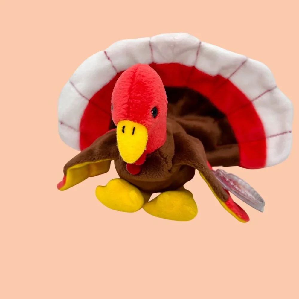 NWT THANKSGIVING TASSEL NOVELTY TEA TOWEL & VINTAGE '97 TY GOBBLES TURKEY BEANIE